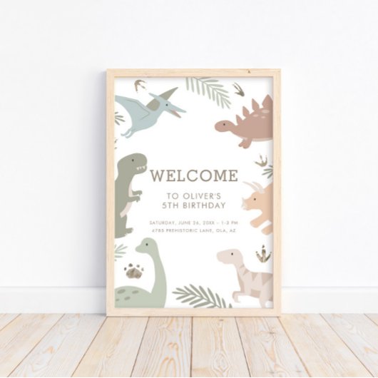 Poster des signes Boho Kids Dinosaur Thème Anniver
