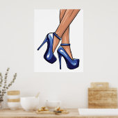 Poster des talons et des jambes de Stiletto bleu (Cuisine)