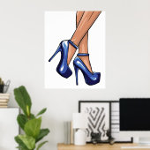 Poster des talons et des jambes de Stiletto bleu (Bureau à domicile)