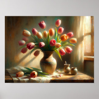 Poster Des tulipes rayonnantes s'organisent dans un vase