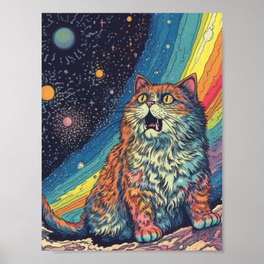 Poster Des vaches de chat dans l'espace avec arc en ciel (Devant)