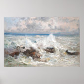 Poster Des vagues s'écrasent sur les rochers de Bordigher (Devant)