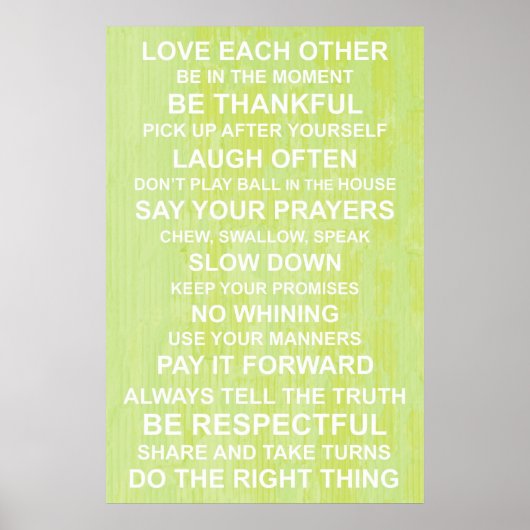 Poster des valeurs familiales (Devant)