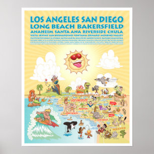 Poster des villes de Californie du Sud 16x20