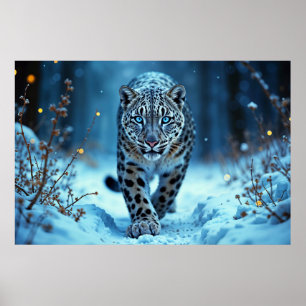Poster Des yeux brillants de félin d'hiver furieux monde