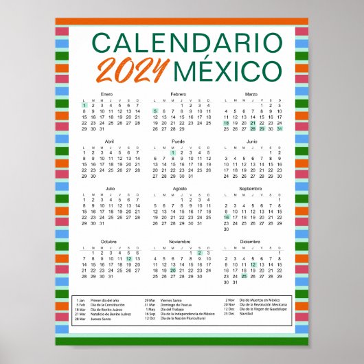Poster Descargar Calendario Mexicano Español 2024 México (Devant)