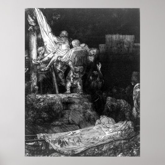 Poster Descente de la Croix par torchlight - Rembrandt (Devant)