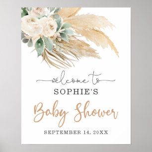 Poster Desert Boho Pampas Grass Baby shower Panneau de bi