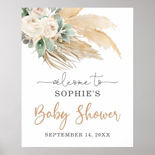 Poster Desert Boho Pampas Grass Baby shower Panneau de bi (Devant)