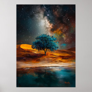 Poster Désert céleste - Arbre solitaire sous la Voie lact