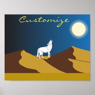 Poster Desert Coyote Howling Pleine lune Thunder_Cove