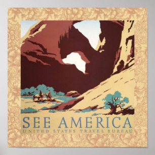 Poster Désert de Cowboy Chevaux Vintages de l'Ouest