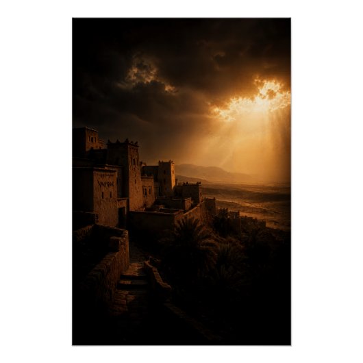 Poster Desert Kasbah Chiaroscuro Sunset (Devant)