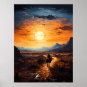 Poster Desert Sunset Ride sur le cheval, Serene Wall Art (Devant)