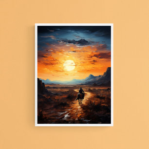 Poster Desert Sunset Ride sur le cheval, Serene Wall Art