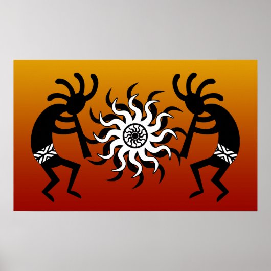 Poster Désert Tribal Sun Sud-Ouest Design Kokopelli (Devant)