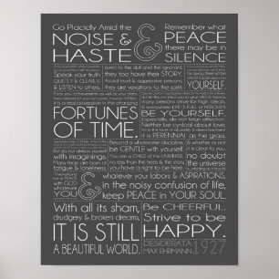 Poster Desiderata 11x14 Texte blanc sur gris