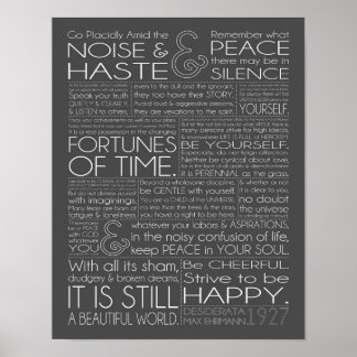 Poster Desiderata 11x14 Texte blanc sur gris