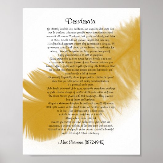 Poster Desiderata "choses désirées" Plumes dorées (Devant)
