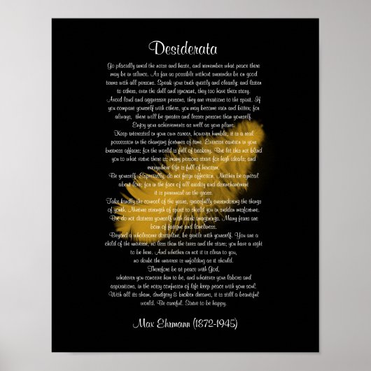 Poster Desiderata "choses désirées" Plumes dorées noir (Devant)