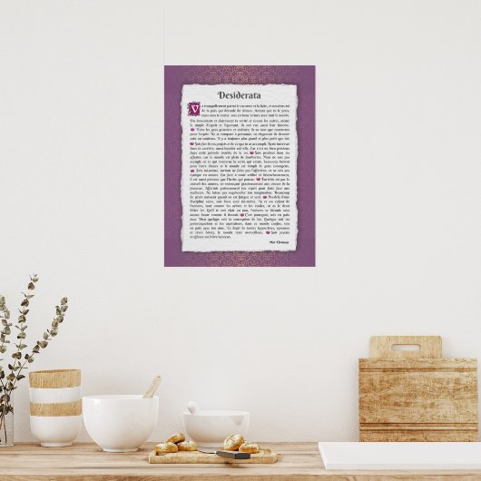 Poster Desiderata - Choses désirées - poème (Cuisine)