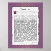 Poster Desiderata - Choses désirées - poème (Devant)