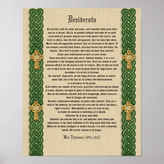 Poster Desiderata "choses désirées", prose Céltic Knot bo (Devant)