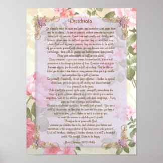 Poster Desiderata "choses désirées", prose floral