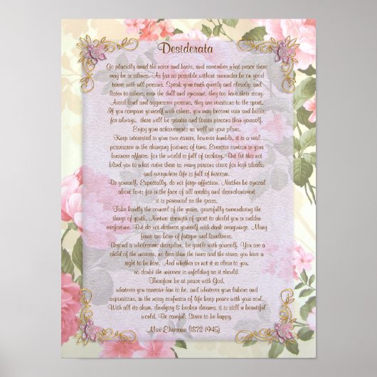 Poster Desiderata "choses désirées", prose floral (Devant)