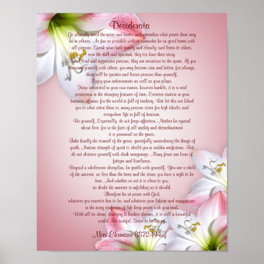 Poster Desiderata "choses désirées", prose floral (Devant)