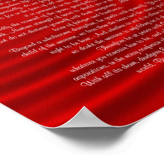 Poster Desiderata "choses désirées", prose sur rouge (Coin)