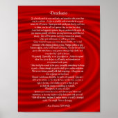 Poster Desiderata "choses désirées", prose sur rouge (Devant)