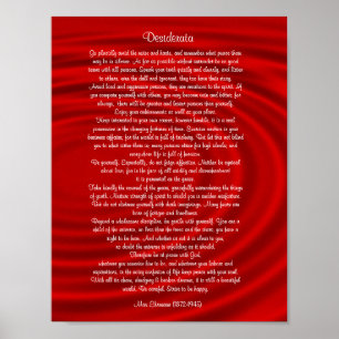 Poster Desiderata "choses désirées", prose sur rouge