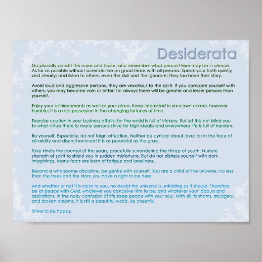 Poster Desiderata et Papillons (Devant)