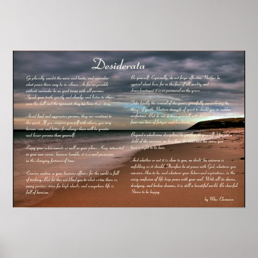 Poster Desiderata Inspiration Poem et Seashore (Devant)