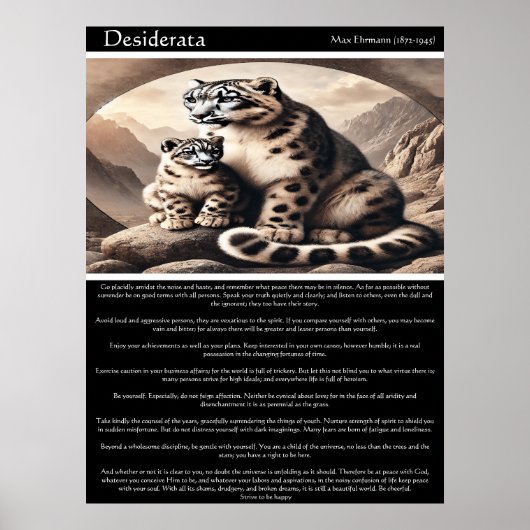Poster Desiderata : Léopard des neiges et sérénité des pe (Devant)