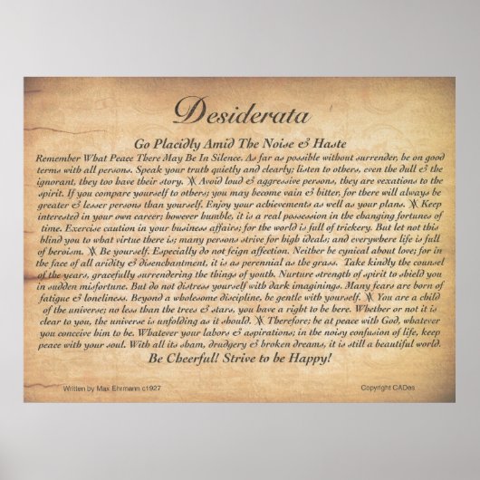 Poster DESIDERATA-Max Ehrmann-Embossée En Bois (Devant)