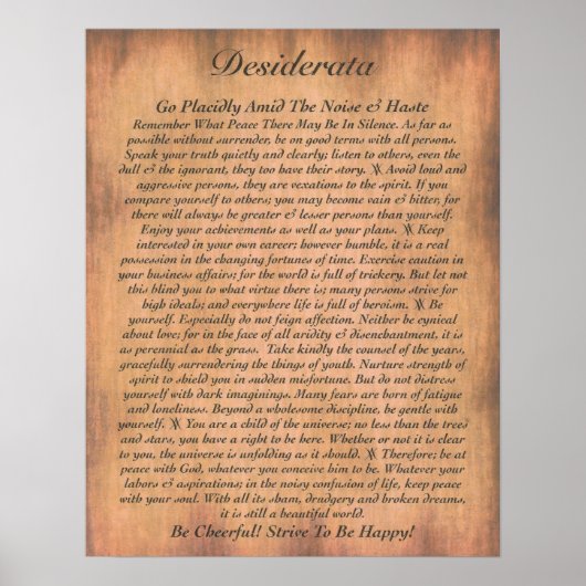 Poster DESIDERATA Poem=Max Ehrmann=Collection Parchment (Devant)