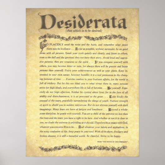 Poster DESIDERATA Poem=Max Ehrmann=Collection Parchment (Devant)