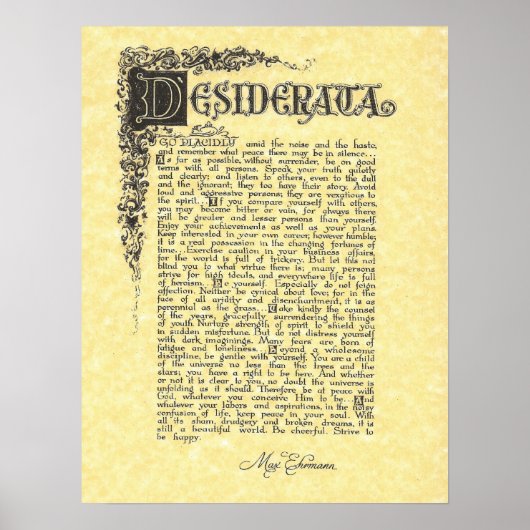 Poster DESIDERATA Poem=Max Ehrmann=Collection Parchment (Devant)