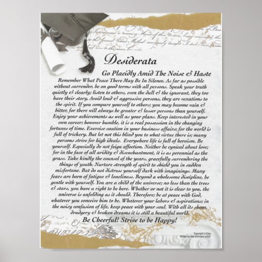 Poster DESIDERATA Poem=Max Ehrmann=On Graduation Scroll (Devant)