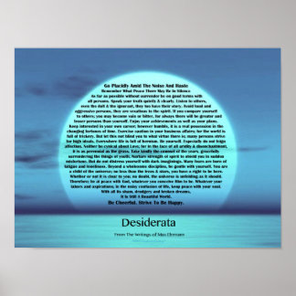 Poster Desiderata Poem par Max Ehrmann Blue Moon Sunset