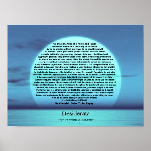 Poster Desiderata Poem par Max Ehrmann Blue Moon Sunset (Devant)