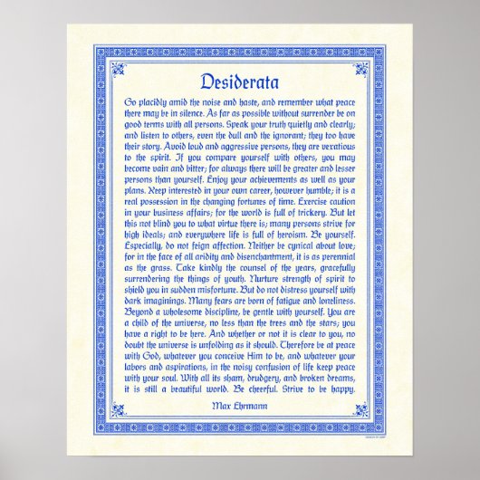 Poster Desiderata poster, design médiéval, 16x20 (Devant)