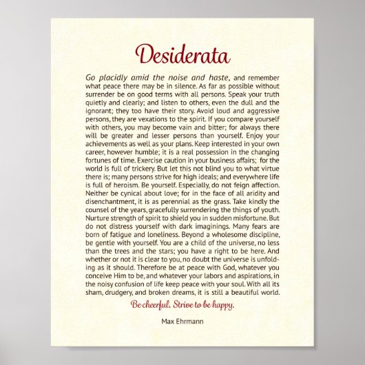 Poster Desiderata Print | Desiderata Art (Devant)