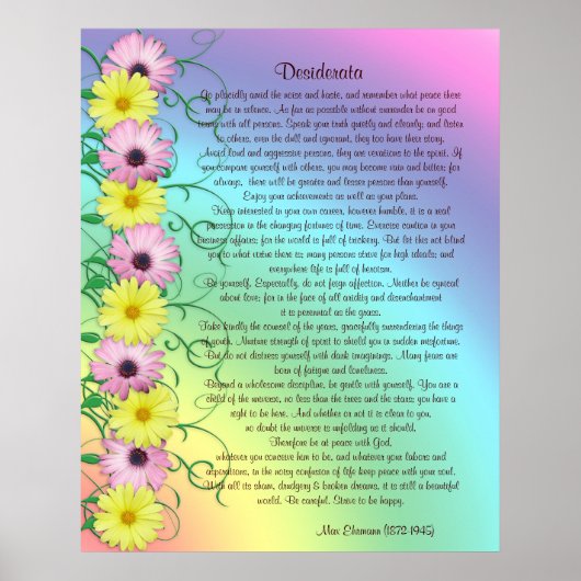 Poster Desiderata prose couleurs arc-en-ciel (Devant)