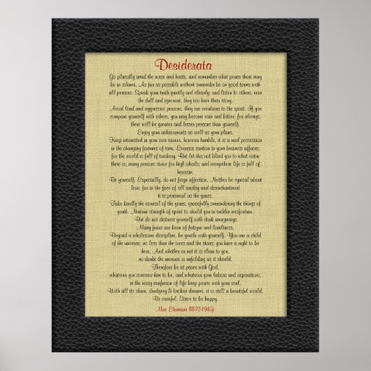 Poster Desiderata sur cadre en cuir lin (Devant)