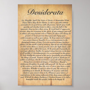 Poster DESIDERATA sur le papier en bois embouti