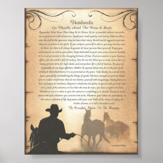 Poster DESIDERATA Western Swing Rodeo Cowboy Horse Roping (Devant)