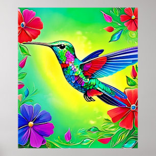 Poster Design artistique des colibris floraux